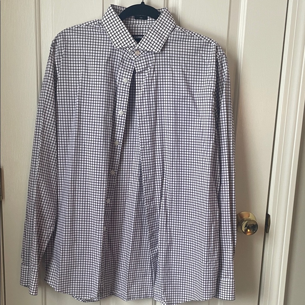 Express Men's Checkered Dress Shirt - Black and White